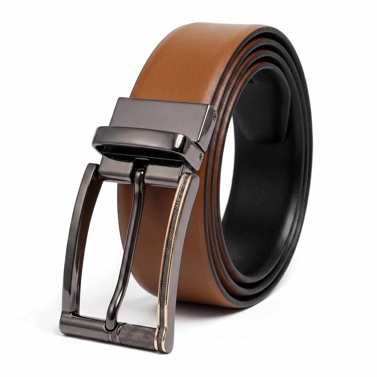 Mens 100% Genuine Leather Belt - VELARO Smooth Matte, TORIX Brushed Bronze Pin Buckle (Brown & Black Reversible) — Leather Belts for Men | THE MEN THING