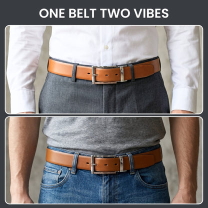 THE MEN THING Leather Belts Mens Genuine Leather Belt | 2 in 1 Reversible (Brown & Black) (1 Pc.) - Velaro