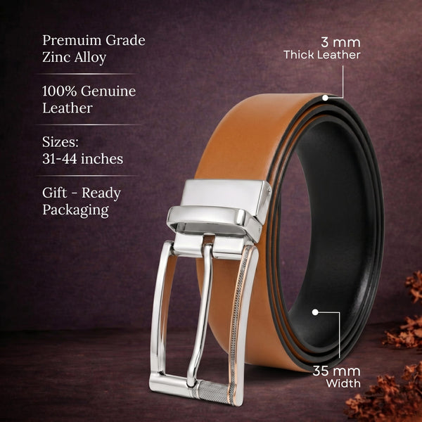Mens Genuine Leather Belt | 2 in 1 Reversible (Brown & Black) (1 Pc.) - Velaro