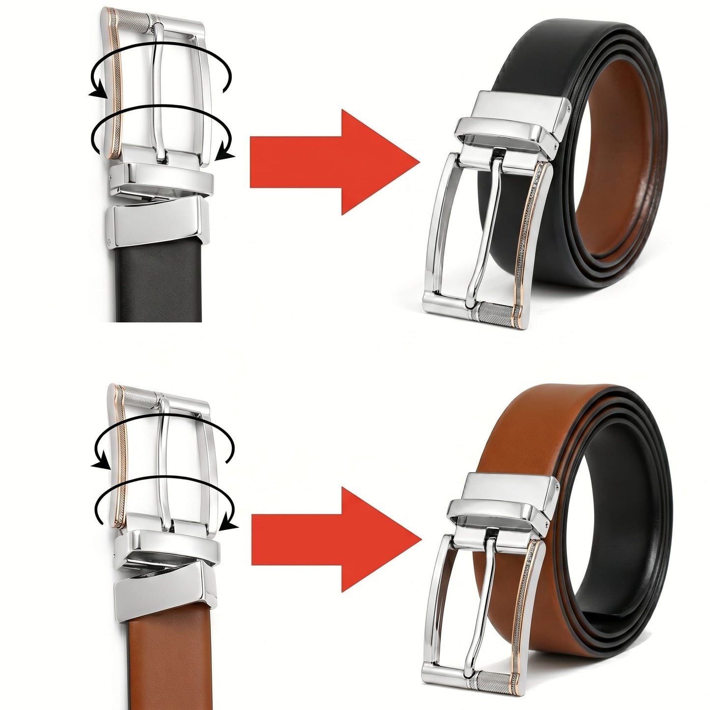 THE MEN THING Leather Belts Mens Genuine Leather Belt | 2 in 1 Reversible (Brown & Black) (1 Pc.) - Velaro