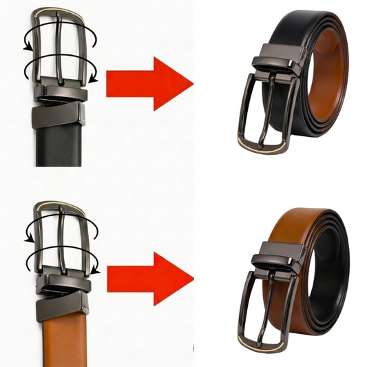 THE MEN THING Leather Belts Mens Genuine Leather Belt | 2 in 1 Reversible (Brown & Black) (1 Pc.) - VELARO