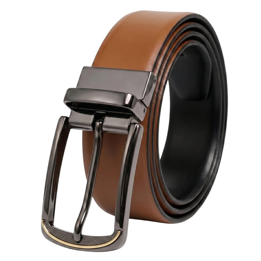 THE MEN THING Leather Belts Mens Genuine Leather Belt | 2 in 1 Reversible (Brown & Black) (1 Pc.) - VELARO