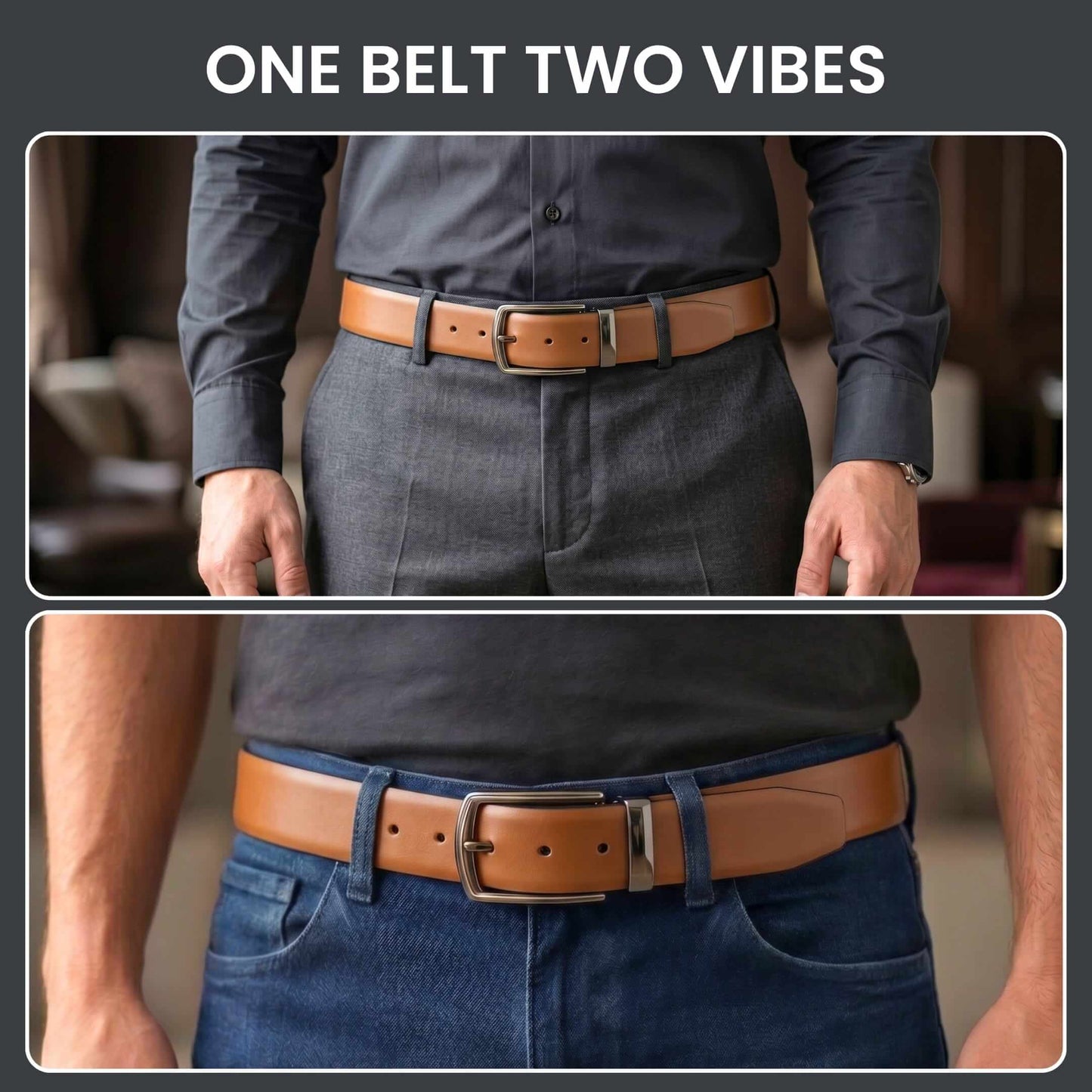 Mens 100% Genuine Leather Belt - VELARO Smooth Matte, MORVEX Matte Gunmetal Pin Buckle (Brown & Black Reversible) — Leather Belts for Men | THE MEN THING