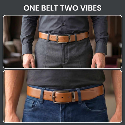 Mens 100% Genuine Leather Belt - VELARO Smooth Matte, MORVEX Matte Gunmetal Pin Buckle (Brown & Black Reversible) — Leather Belts for Men | THE MEN THING