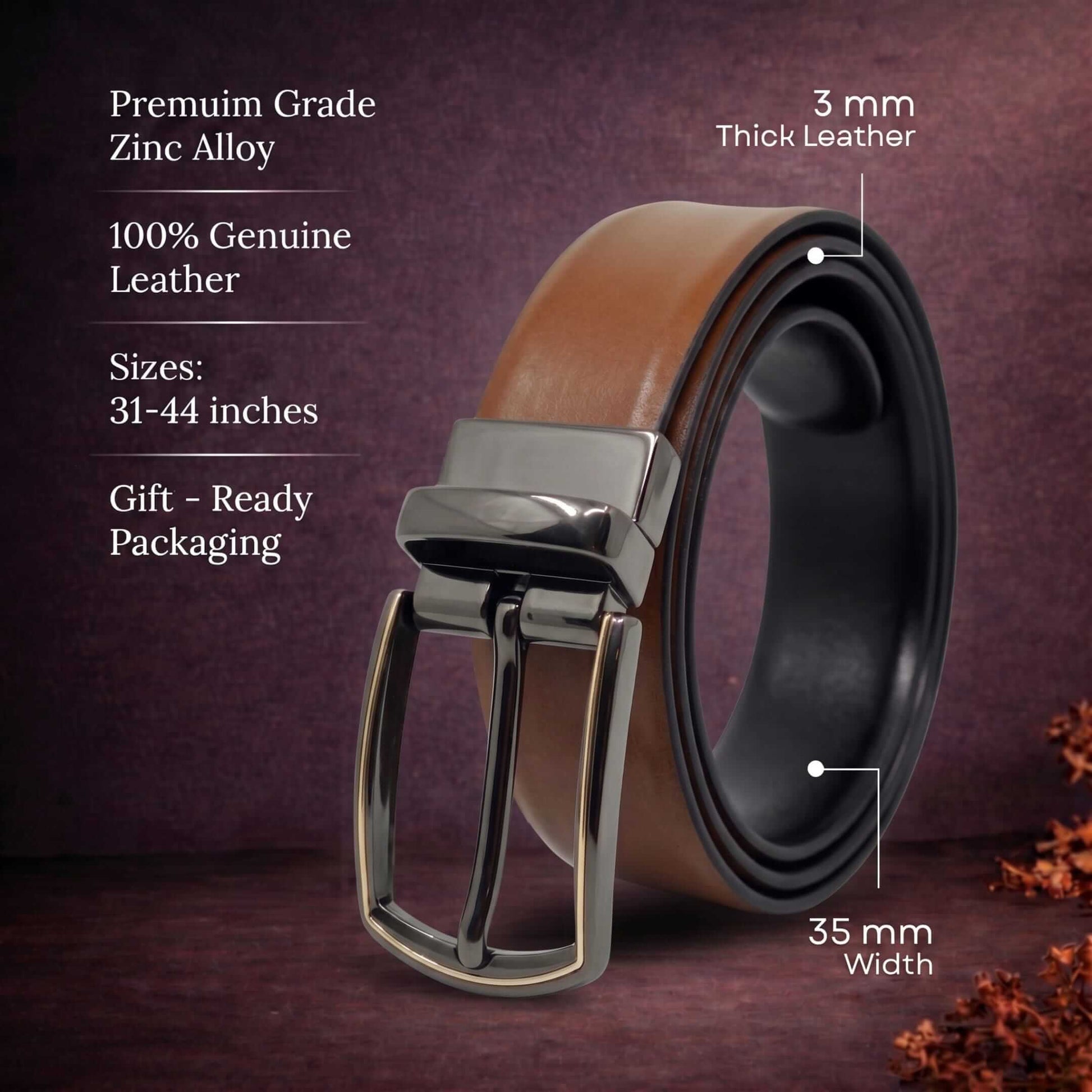 Mens 100% Genuine Leather Belt - VELARO Smooth Matte, MORVEX Matte Gunmetal Pin Buckle (Brown & Black Reversible) — Leather Belts for Men | THE MEN THING