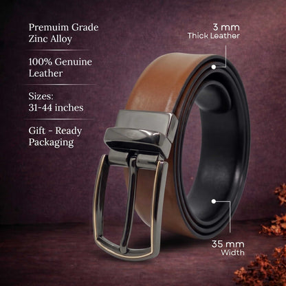 Mens 100% Genuine Leather Belt - VELARO Smooth Matte, MORVEX Matte Gunmetal Pin Buckle (Brown & Black Reversible) — Leather Belts for Men | THE MEN THING