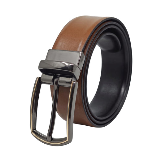 THE MEN THING Leather Belts Mens Genuine Leather Belt | 2 in 1 Reversible (Brown & Black) (1 Pc.) - VELARO