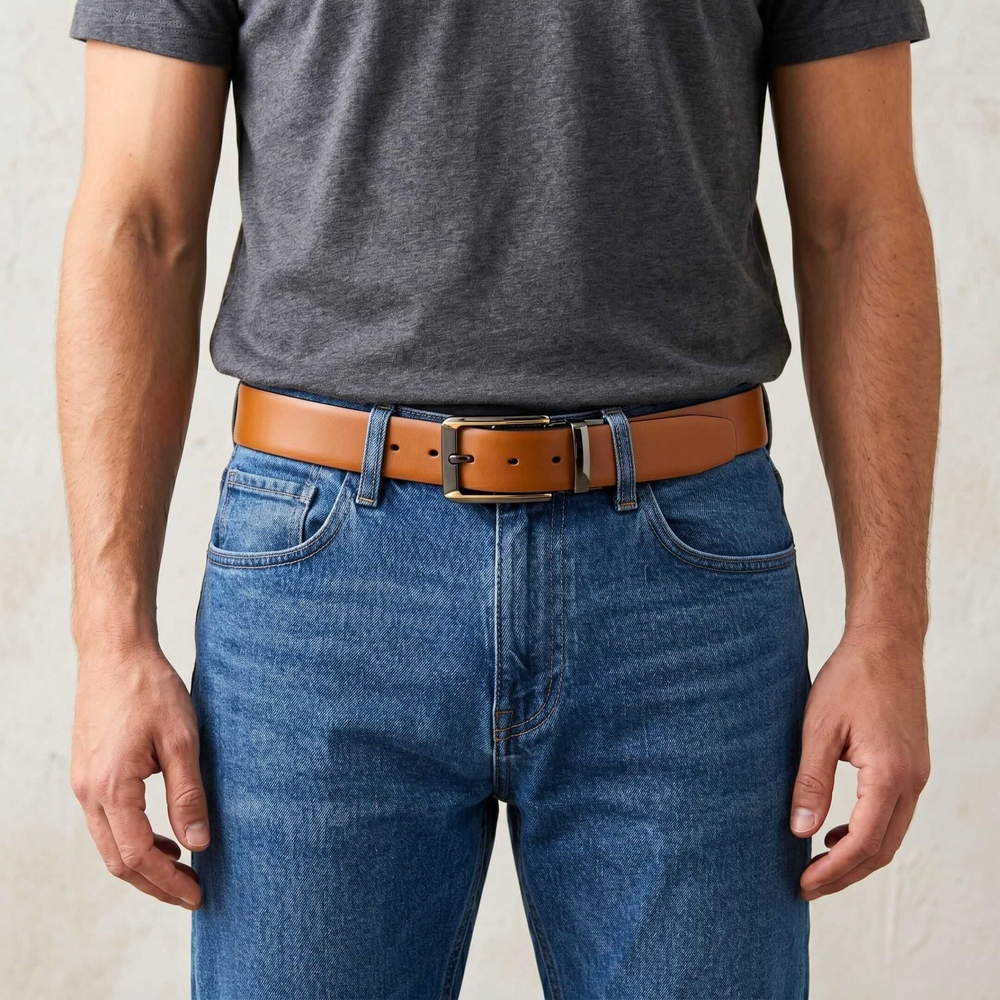 Mens 100% Genuine Leather Belt - VELARO Smooth Matte, TORVIK Gold-Border Gunmetal Pin Buckle (Brown & Black Reversible) — Leather Belts for Men | THE MEN THING