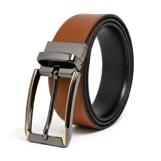 THE MEN THING Leather Belts Mens Genuine Leather Belt | 2 in 1 Reversible (Brown & Black) (1 Pc.) - Velaro