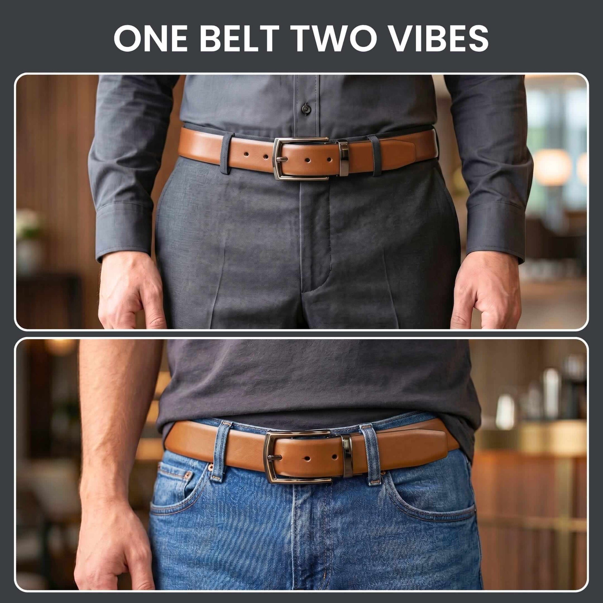 Mens 100% Genuine Leather Belt - VELARO Smooth Matte, LATCHIX Slim Gunmetal Pin Buckle (Brown & Black Reversible) — Leather Belts for Men | THE MEN THING