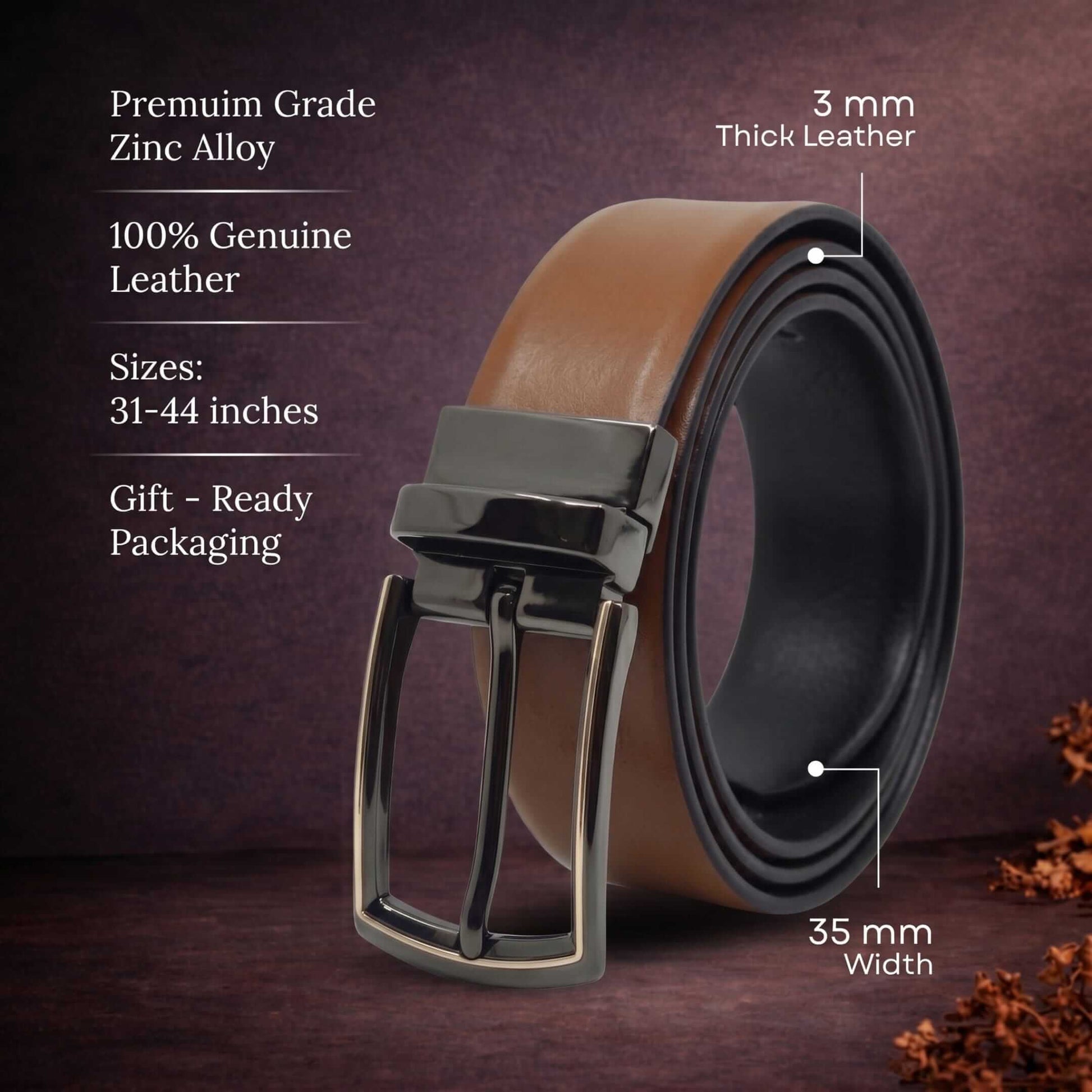 Mens 100% Genuine Leather Belt - VELARO Smooth Matte, LATCHIX Slim Gunmetal Pin Buckle (Brown & Black Reversible) — Leather Belts for Men | THE MEN THING