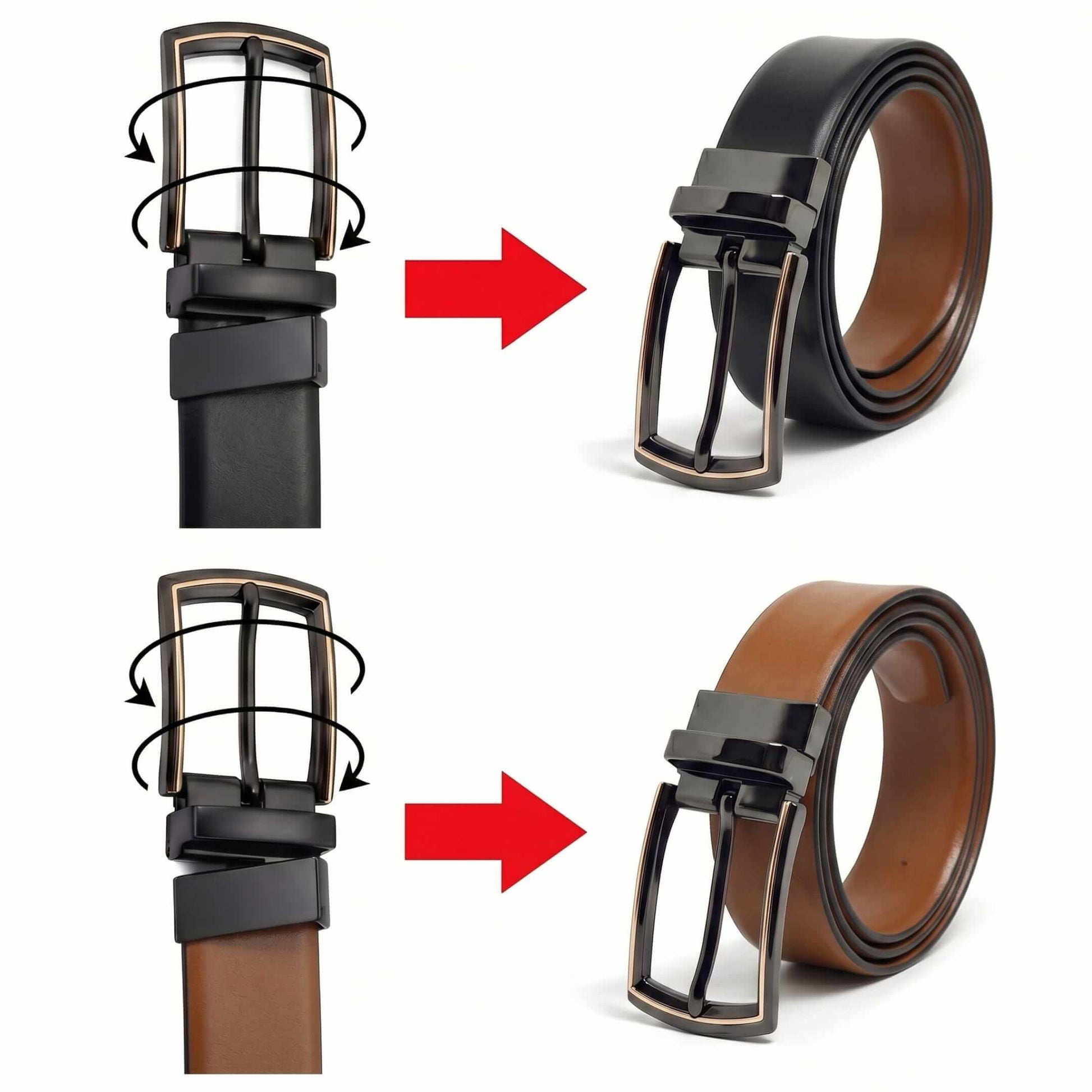 Mens 100% Genuine Leather Belt - VELARO Smooth Matte, LATCHIX Slim Gunmetal Pin Buckle (Brown & Black Reversible) — Leather Belts for Men | THE MEN THING