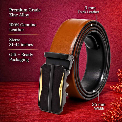 Mens 100% Genuine Leather Belt - VELARO Smooth Matte, RATCHOR Gold-Accent Auto-Lock Buckle (Brown & Black Reversible) — Leather Belts for Men | THE MEN THING