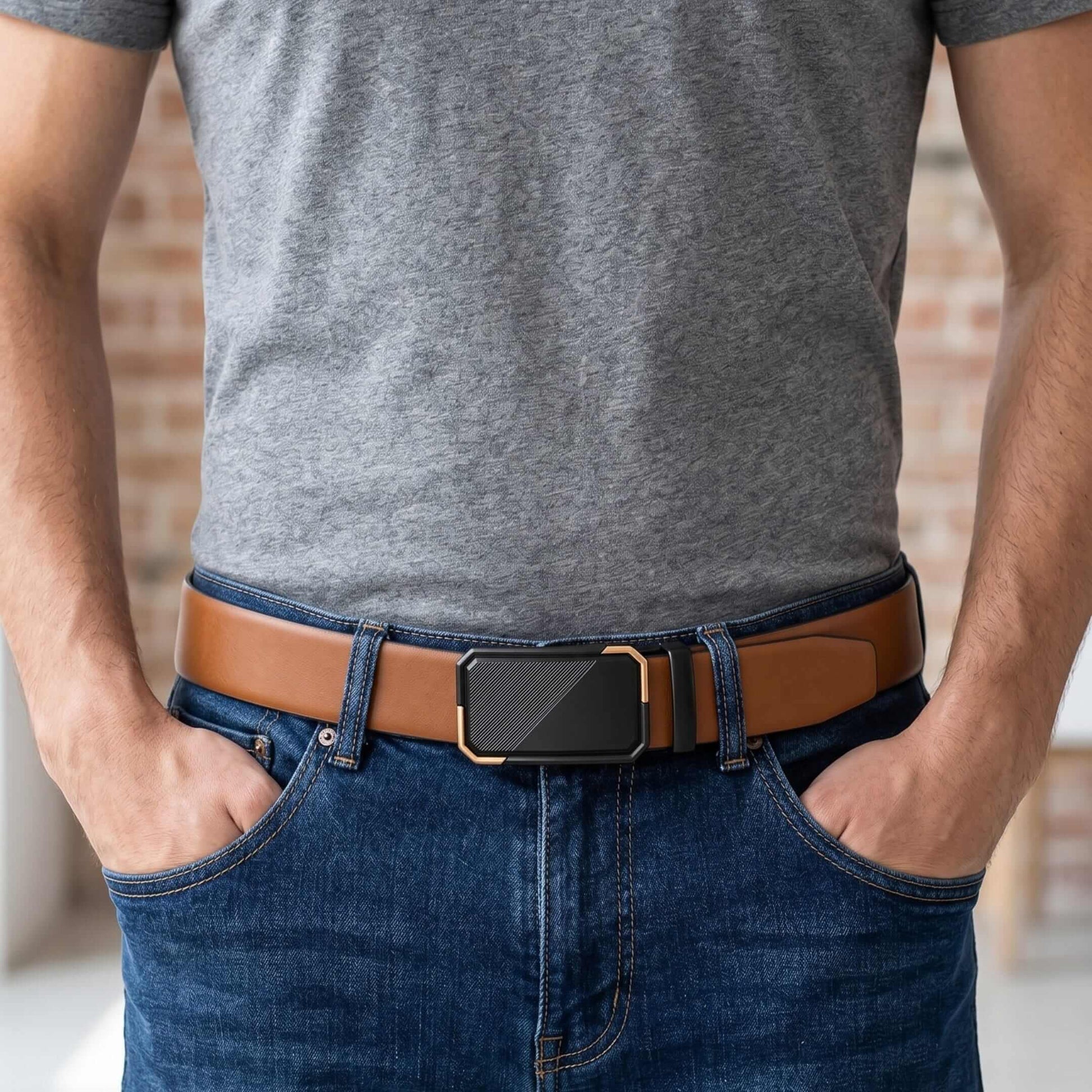Mens 100% Genuine Leather Belt - VELARO Smooth Matte, BELVARO Gloss Gold-Frame Auto-Lock Buckle (Brown & Black Reversible) — Leather Belts for Men | THE MEN THING