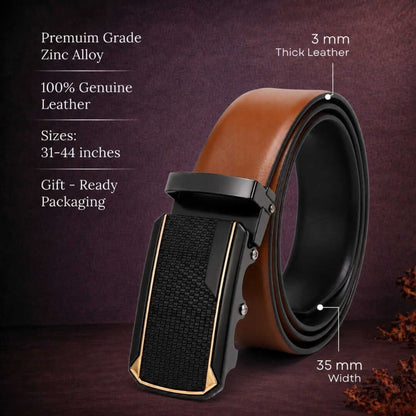 Mens 100% Genuine Leather Belt - VELARO Smooth Matte, KINGVAR Carbon-Texture Auto-Lock Buckle (Brown & Black Reversible) — Leather Belts for Men | THE MEN THING