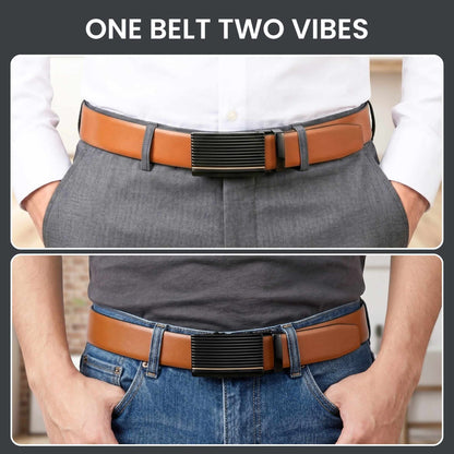 Mens 100% Genuine Leather Belt - VELARO Smooth Matte, DRAKO Ribbed Auto-Lock Buckle (Brown & Black Reversible) — Leather Belts for Men | THE MEN THING