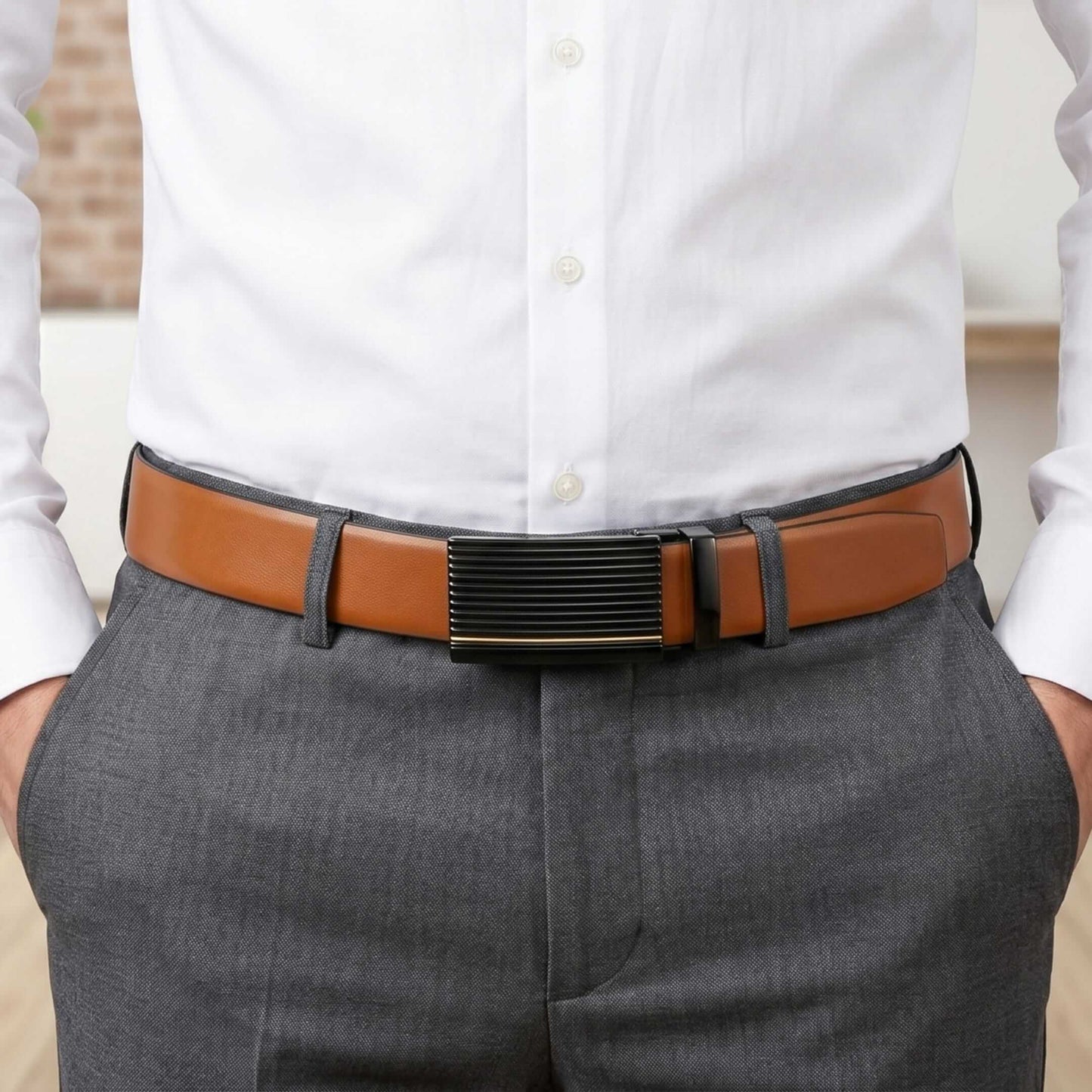 Mens 100% Genuine Leather Belt - VELARO Smooth Matte, DRAKO Ribbed Auto-Lock Buckle (Brown & Black Reversible) — Leather Belts for Men | THE MEN THING