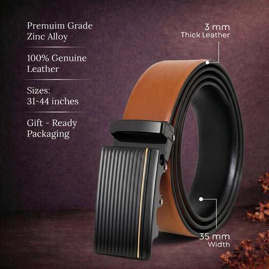 THE MEN THING Leather Belts Mens Genuine Leather Belt | 2 in 1 Reversible (Brown & Black) (1 Pc.) - VELARO