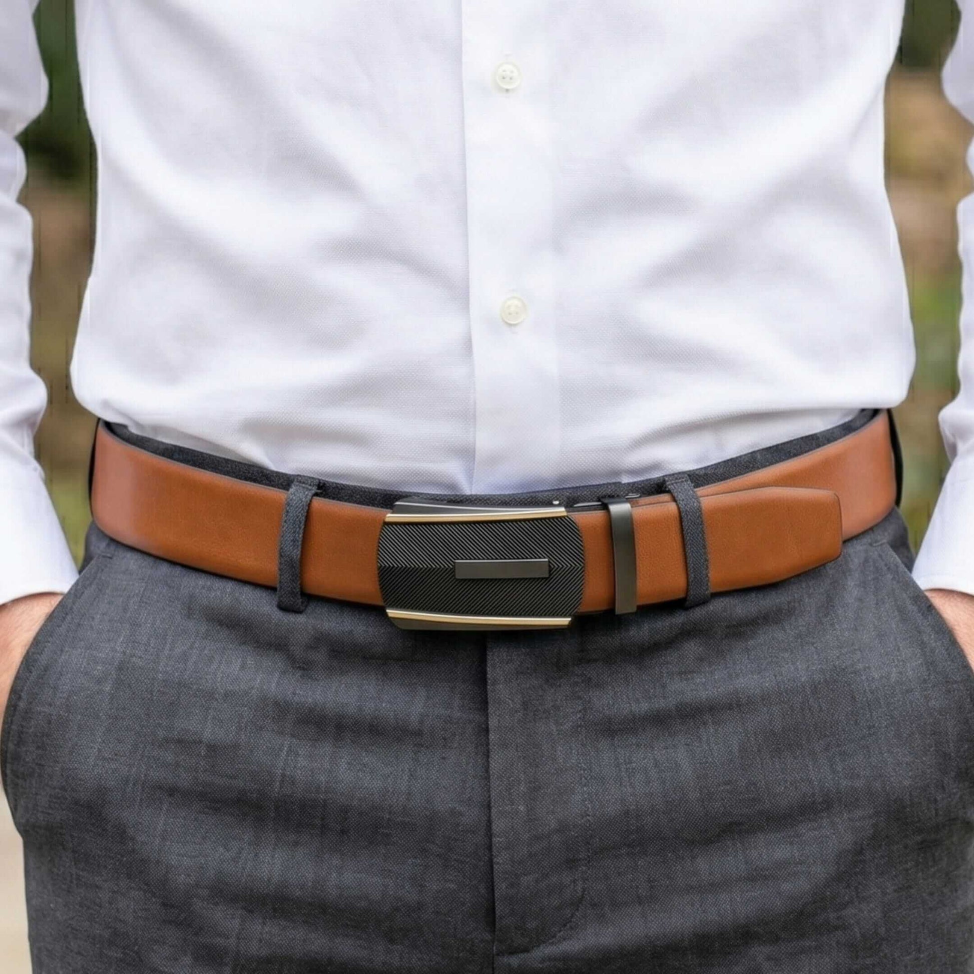 Mens 100% Genuine Leather Belt - VELARO Smooth Matte, REGALIX Textured Auto-Lock Buckle (Brown & Black Reversible) — Leather Belts for Men | THE MEN THING