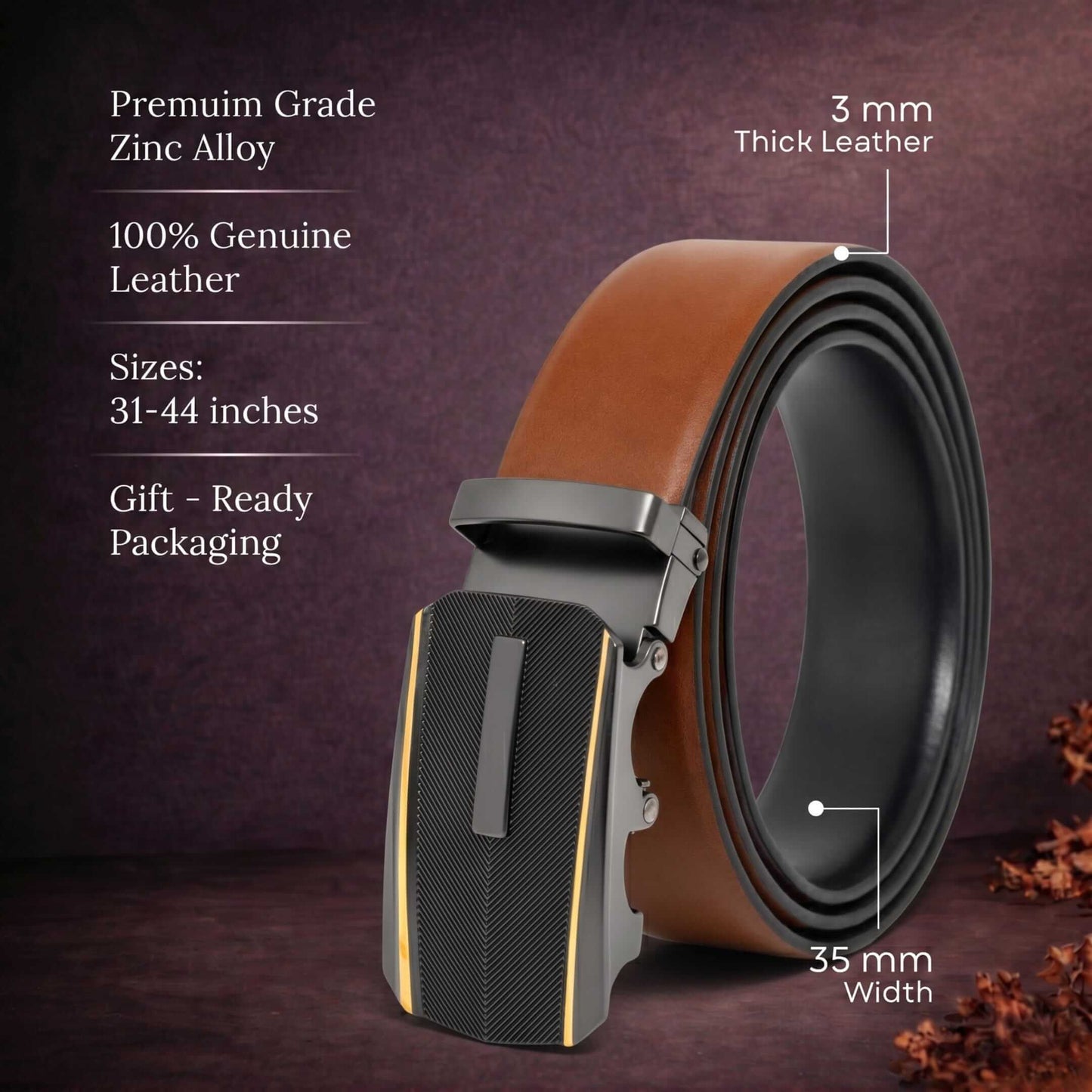 Mens 100% Genuine Leather Belt - VELARO Smooth Matte, REGALIX Textured Auto-Lock Buckle (Brown & Black Reversible) — Leather Belts for Men | THE MEN THING