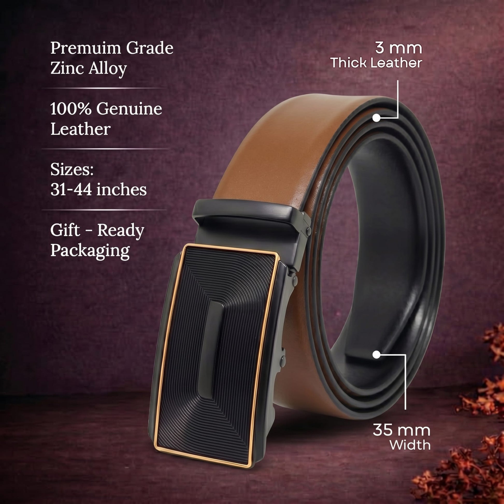 THE MEN THING Leather Belts Mens Genuine Leather Belt | 2 in 1 Reversible (Brown & Black) (1 Pc.) - VELARO