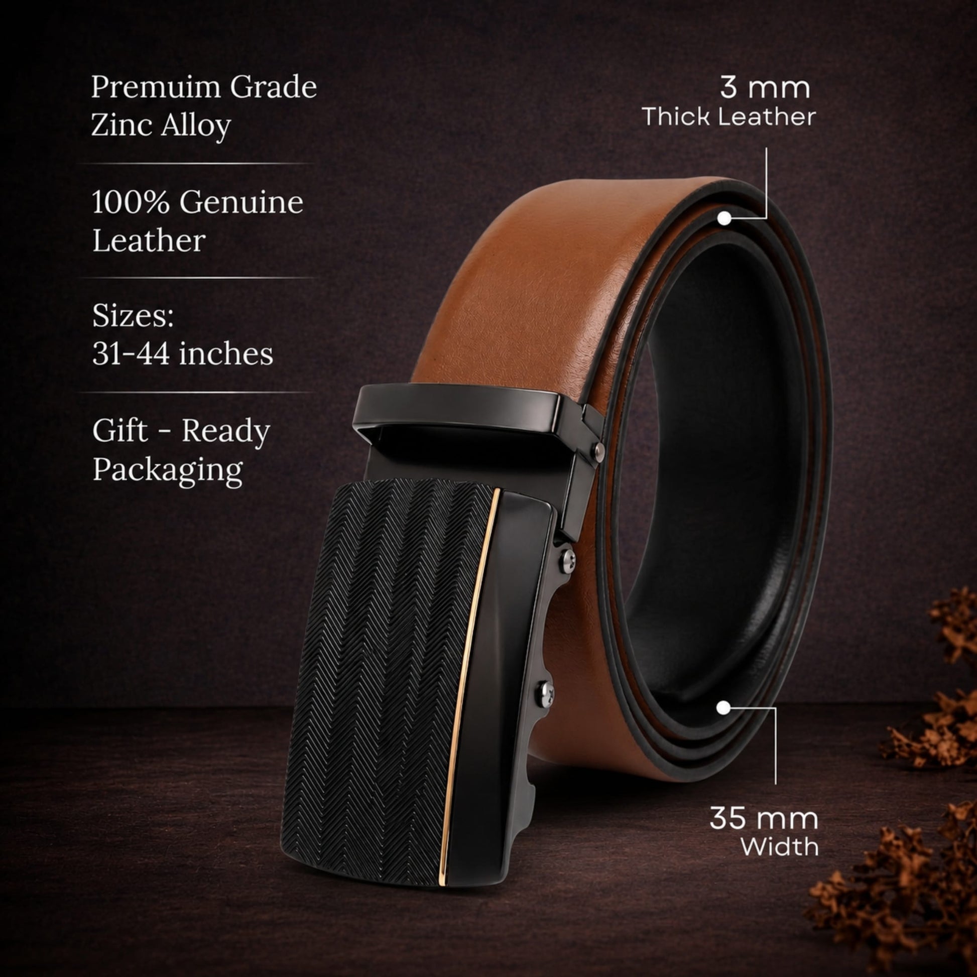 THE MEN THING Leather Belts Mens Genuine Leather Belt | 2 in 1 Reversible (Brown & Black) (1 Pc.) - VELARO