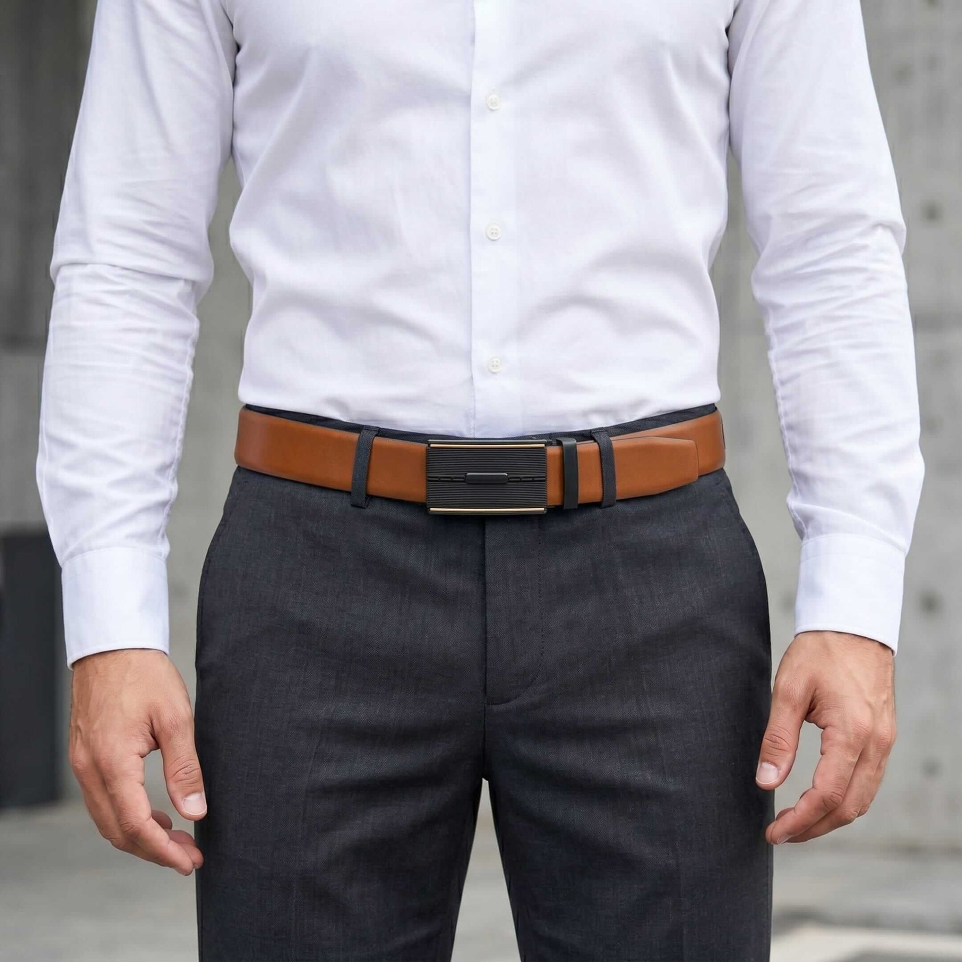 Mens 100% Genuine Leather Belt - VELARO Smooth Matte, VITARO Cross-Hatch Auto-Lock Buckle (Brown & Black Reversible) — Leather Belts for Men | THE MEN THING