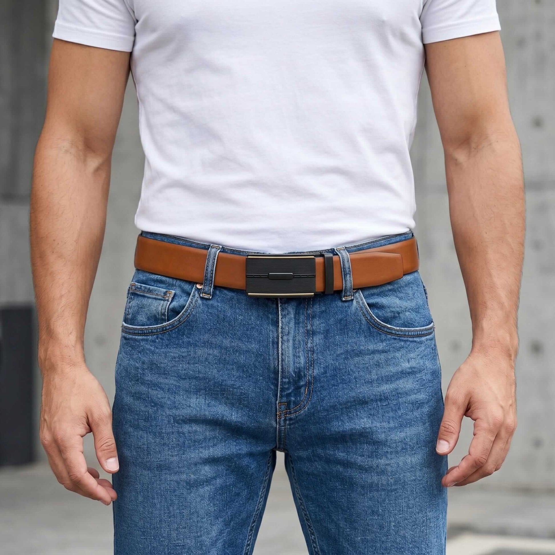 Mens 100% Genuine Leather Belt - VELARO Smooth Matte, VITARO Cross-Hatch Auto-Lock Buckle (Brown & Black Reversible) — Leather Belts for Men | THE MEN THING