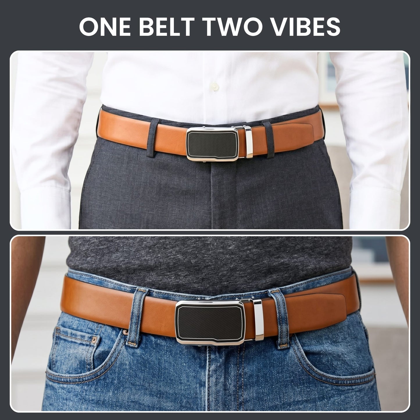 THE MEN THING Leather Belts Mens Genuine Leather Belt | 2 in 1 Reversible (Brown & Black) (1 Pc.) - VELARO