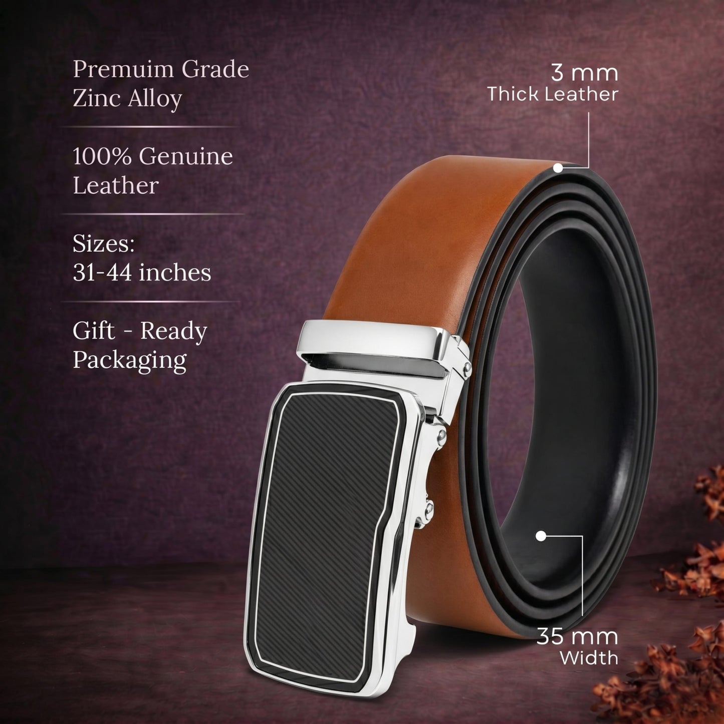 THE MEN THING Leather Belts Mens Genuine Leather Belt | 2 in 1 Reversible (Brown & Black) (1 Pc.) - VELARO