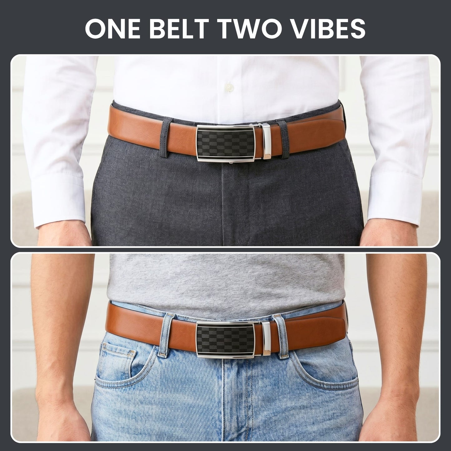 THE MEN THING Leather Belts Mens Genuine Leather Belt | 2 in 1 Reversible (Brown & Black) (1 Pc.) - VELARO-ARKON