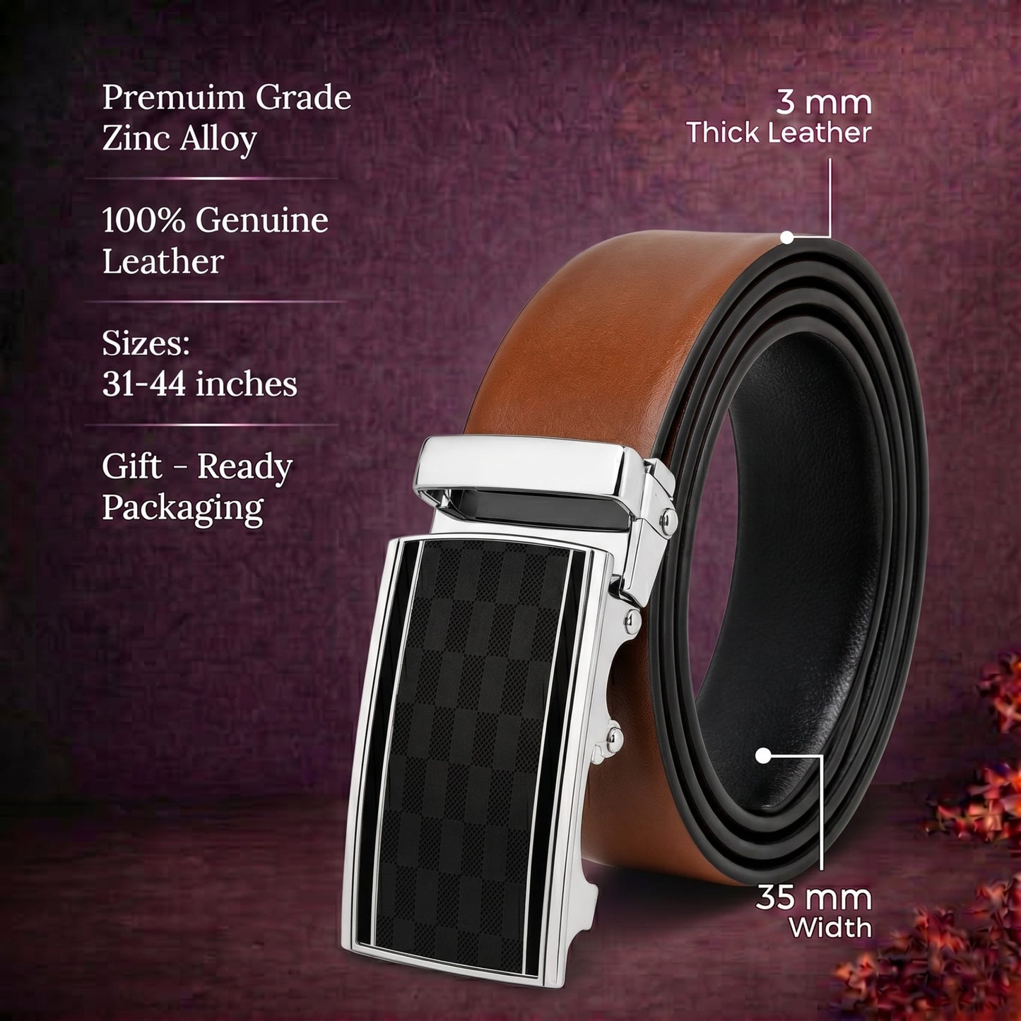 THE MEN THING Leather Belts Mens Genuine Leather Belt | 2 in 1 Reversible (Brown & Black) (1 Pc.) - VELARO-ARKON