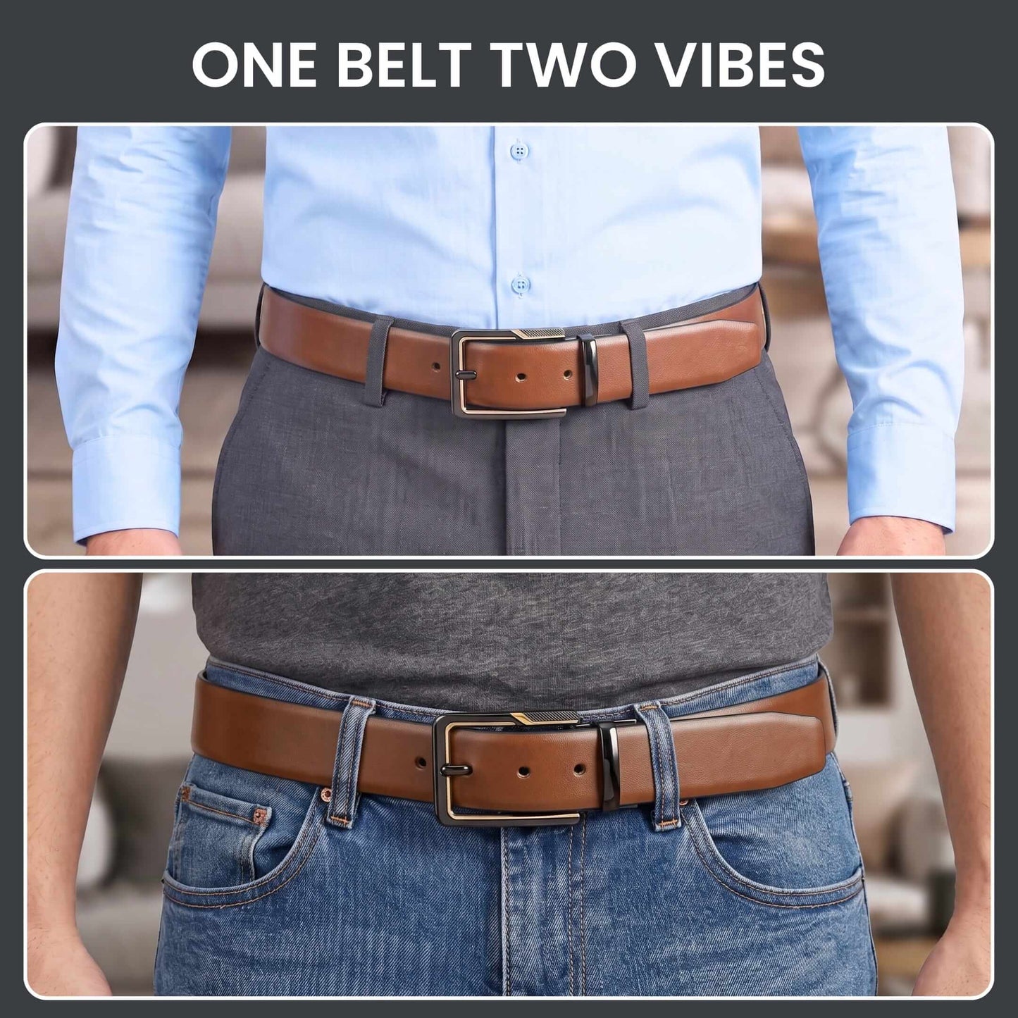 THE MEN THING Leather Belts Mens Genuine Leather Belt | 2 in 1 Reversible (Brown & Black) (1 Pc.) - VELARO -BRAVIX