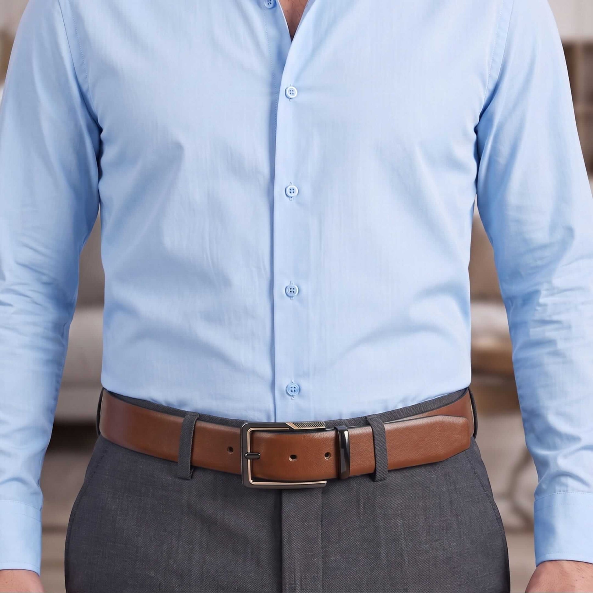 THE MEN THING Leather Belts Mens Genuine Leather Belt | 2 in 1 Reversible (Brown & Black) (1 Pc.) - VELARO -BRAVIX