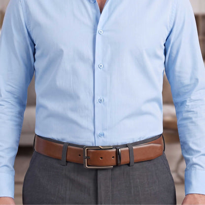 THE MEN THING Leather Belts Mens Genuine Leather Belt | 2 in 1 Reversible (Brown & Black) (1 Pc.) - VELARO -BRAVIX