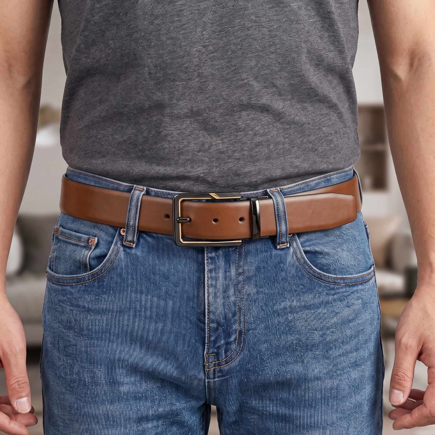 THE MEN THING Leather Belts Mens Genuine Leather Belt | 2 in 1 Reversible (Brown & Black) (1 Pc.) - VELARO -BRAVIX