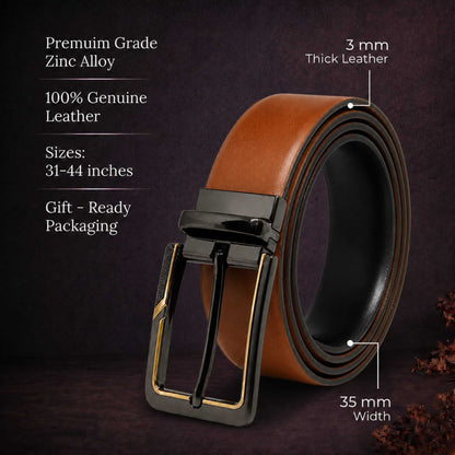 THE MEN THING Leather Belts Mens Genuine Leather Belt | 2 in 1 Reversible (Brown & Black) (1 Pc.) - VELARO -BRAVIX