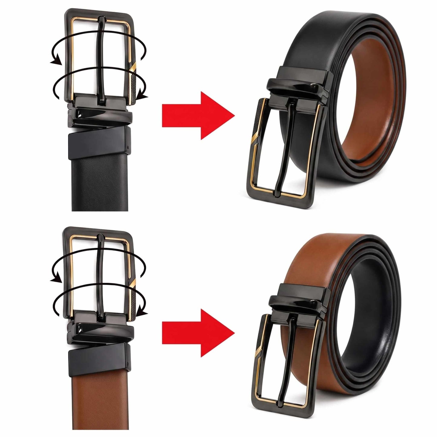 THE MEN THING Leather Belts Mens Genuine Leather Belt | 2 in 1 Reversible (Brown & Black) (1 Pc.) - VELARO -BRAVIX