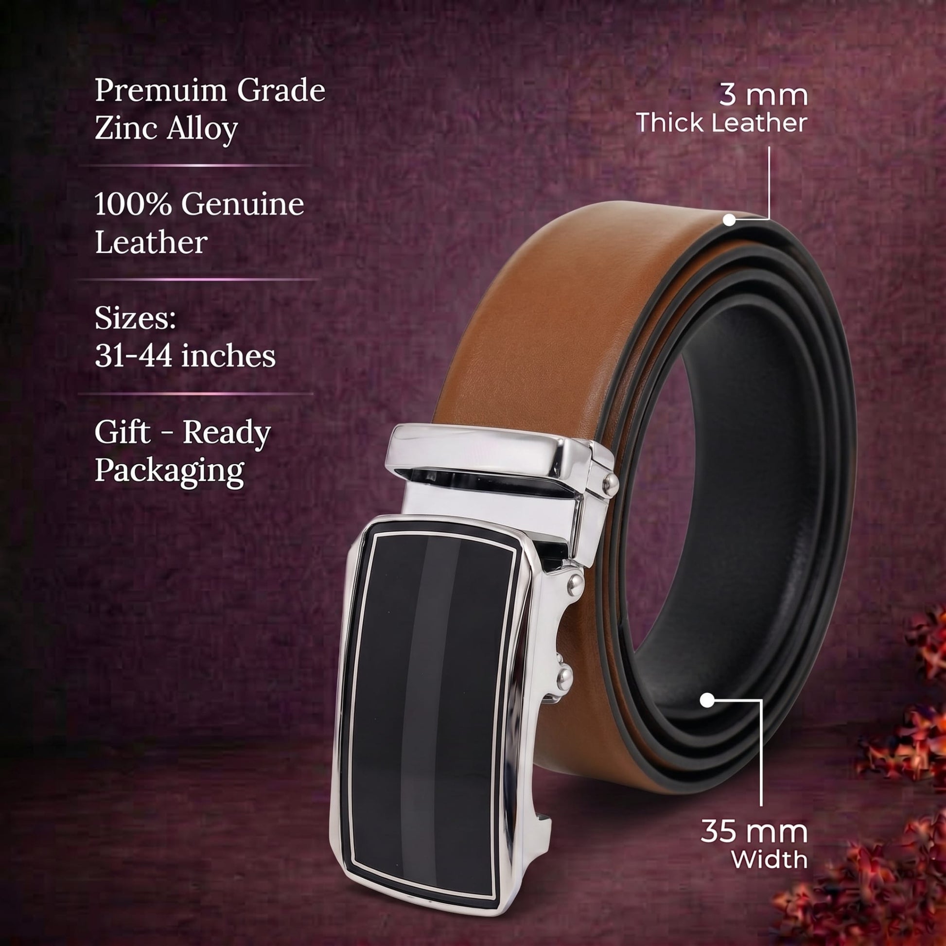 THE MEN THING Leather Belts Mens Genuine Leather Belt | 2 in 1 Reversible (Brown & Black) (1 Pc.) - VELARO - KLYNT