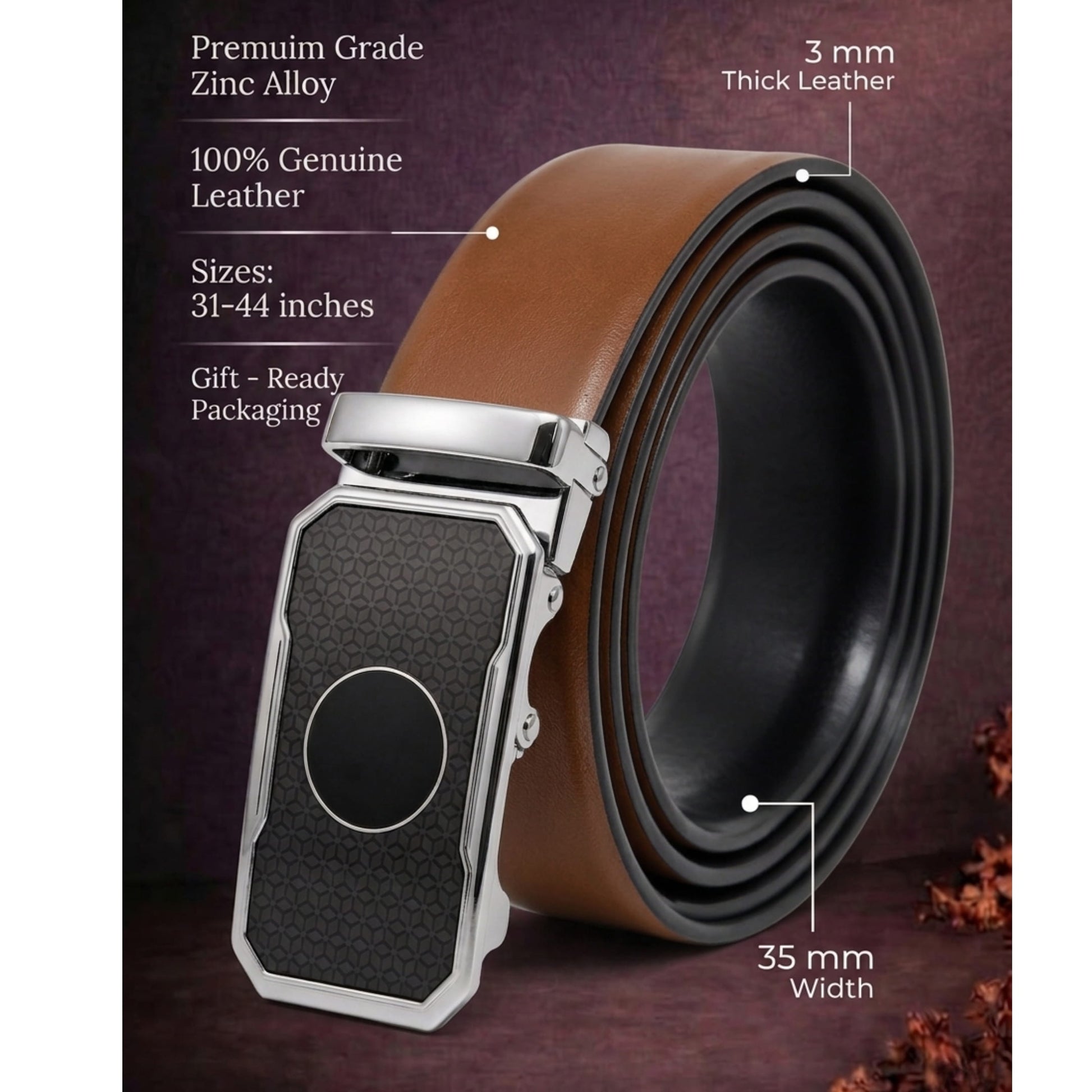 THE MEN THING Leather Belts Mens Genuine Leather Belt | 2 in 1 Reversible (Brown & Black) (1 Pc.) - VELARO - MONTREX