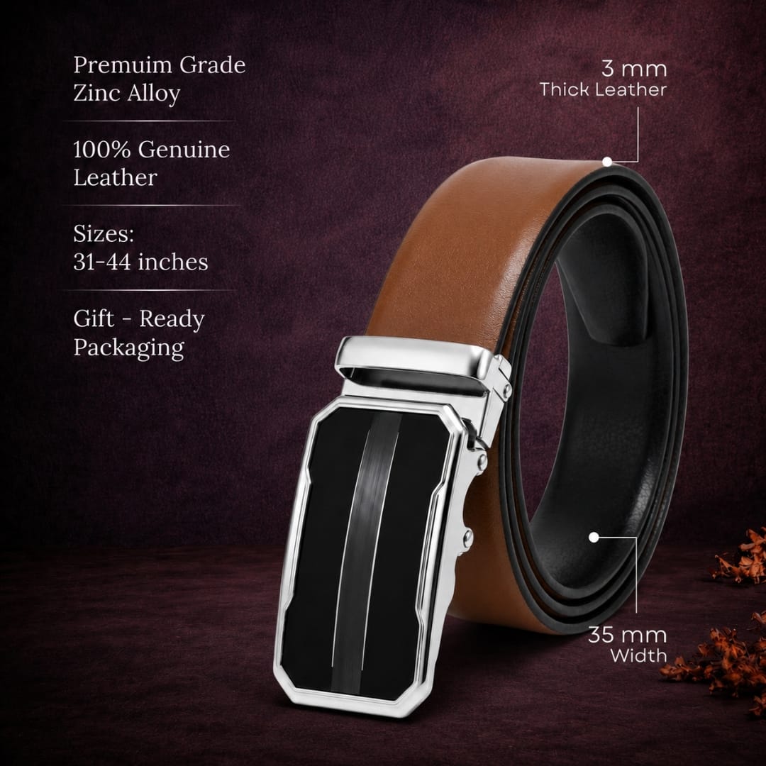 THE MEN THING Leather Belts Mens Genuine Leather Belt | 2 in 1 Reversible (Brown & Black) (1 Pc.) - VELARO-OVRIS