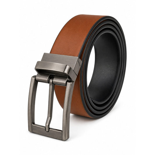 THE MEN THING Leather Belts Mens Genuine Leather Belt | 2 in 1 Reversible (Brown & Black) (1 Pc.) - VELARO -PIVOT