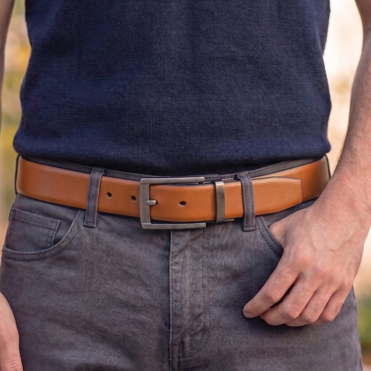 THE MEN THING Leather Belts Mens Genuine Leather Belt | 2 in 1 Reversible (Brown & Black) (1 Pc.) - VELARO -PIVOT