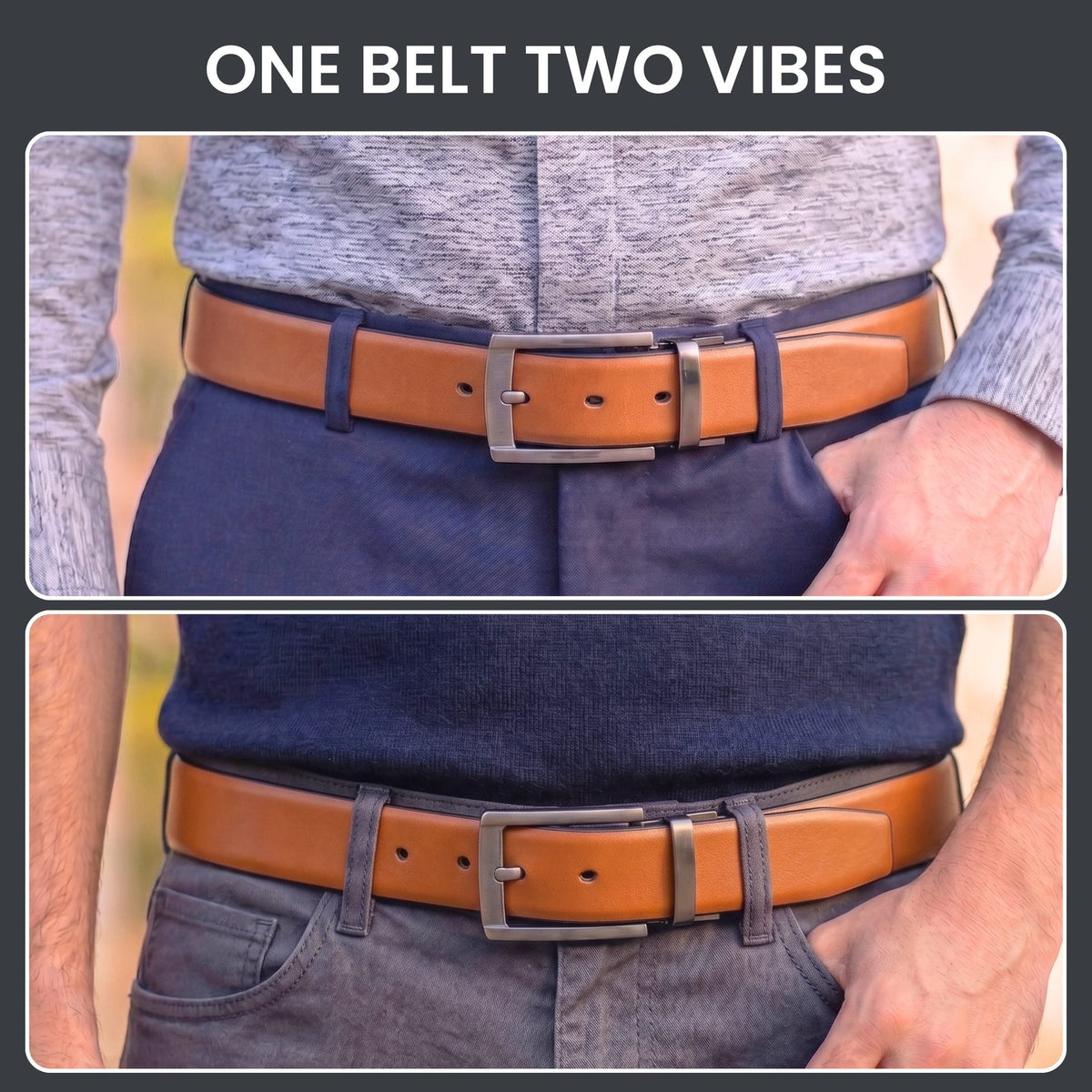 THE MEN THING Leather Belts Mens Genuine Leather Belt | 2 in 1 Reversible (Brown & Black) (1 Pc.) - VELARO -PIVOT