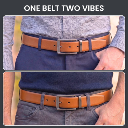 THE MEN THING Leather Belts Mens Genuine Leather Belt | 2 in 1 Reversible (Brown & Black) (1 Pc.) - VELARO -PIVOT