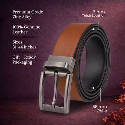 THE MEN THING Leather Belts Mens Genuine Leather Belt | 2 in 1 Reversible (Brown & Black) (1 Pc.) - VELARO -PIVOT