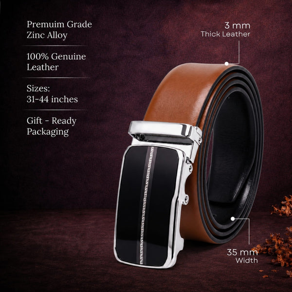 Mens Genuine Leather Belt | 2 in 1 Reversible (Brown & Black) (1 Pc.) - VELARO-ROYVIC
