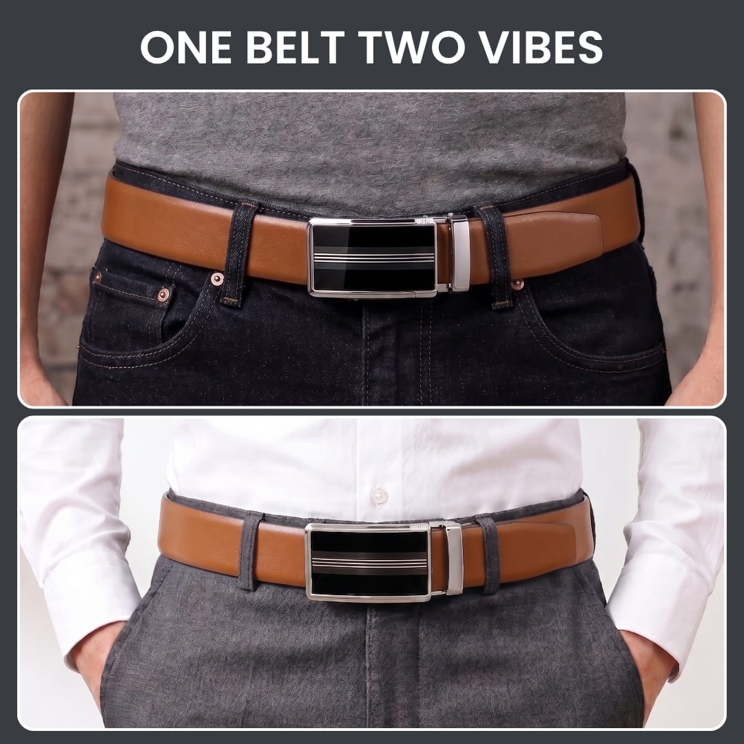 THE MEN THING Leather Belts Mens Genuine Leather Belt | 2 in 1 Reversible (Brown & Black) (1 Pc.) - VELARO - TREVION