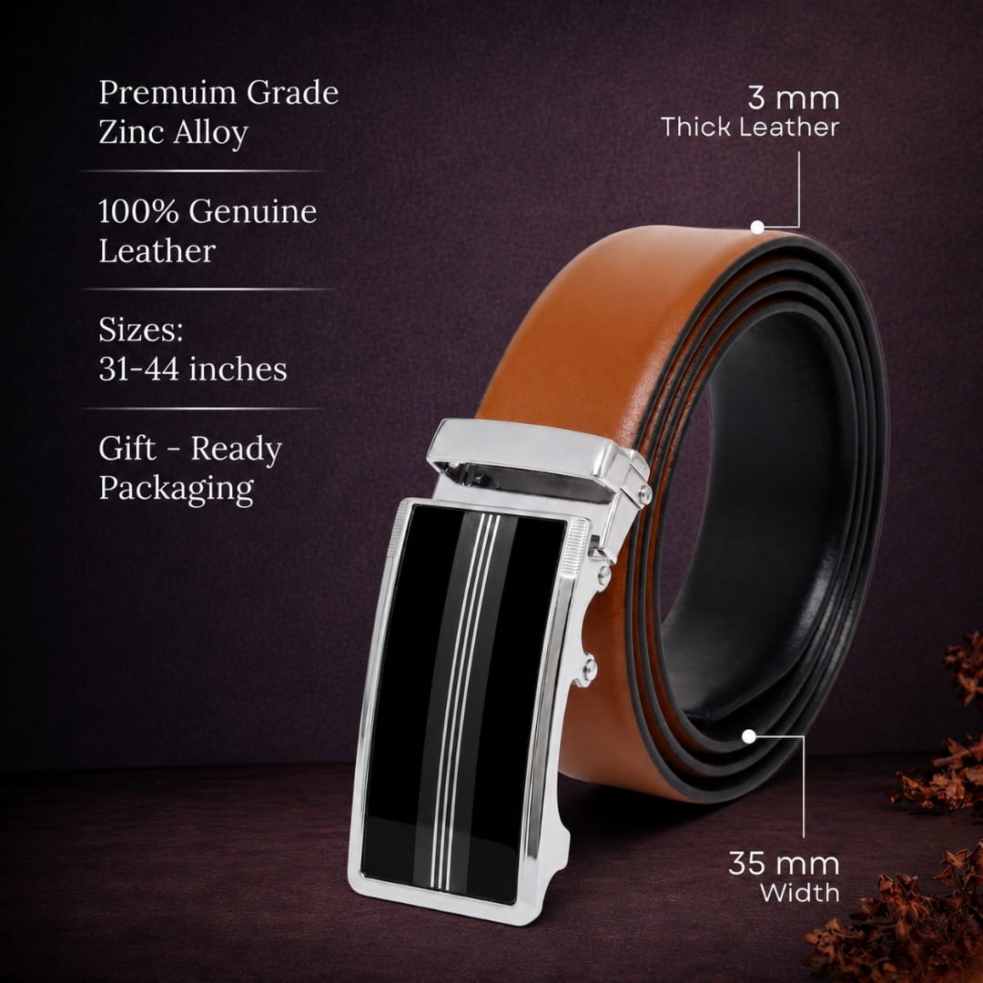 THE MEN THING Leather Belts Mens Genuine Leather Belt | 2 in 1 Reversible (Brown & Black) (1 Pc.) - VELARO - TREVION