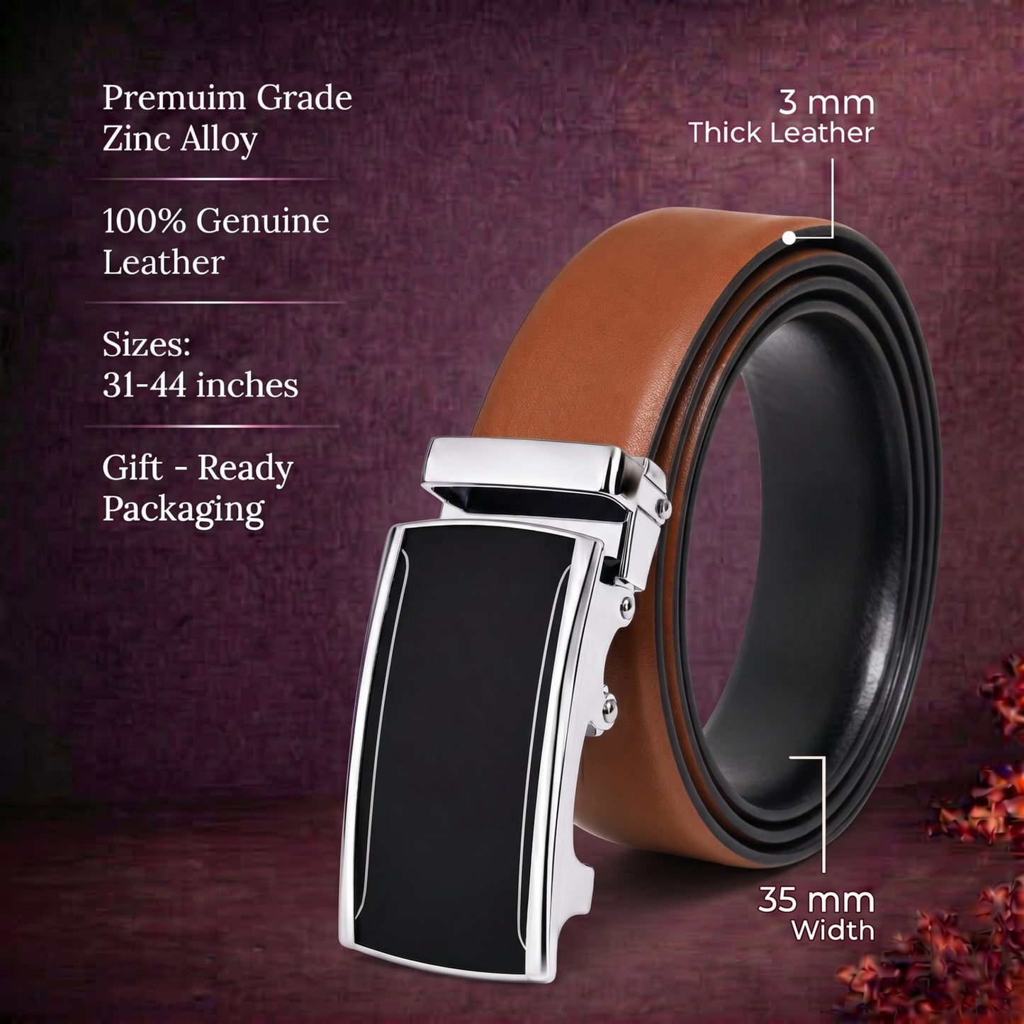THE MEN THING Leather Belts Mens Genuine Leather Belt | 2 in 1 Reversible (Brown & Black) (1 Pc.) - VELARO - VELMIR